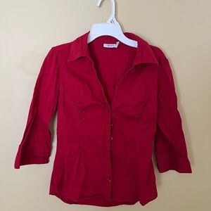 Red collared Button Down Women's Shirt with princess seams and hourglass fit
